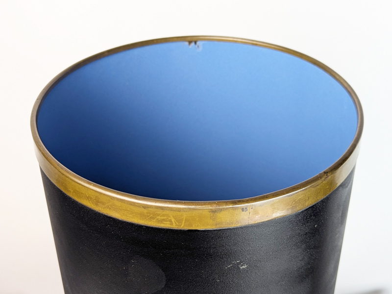 Brass azure enameled & black metal 1960s umbrella stand_03