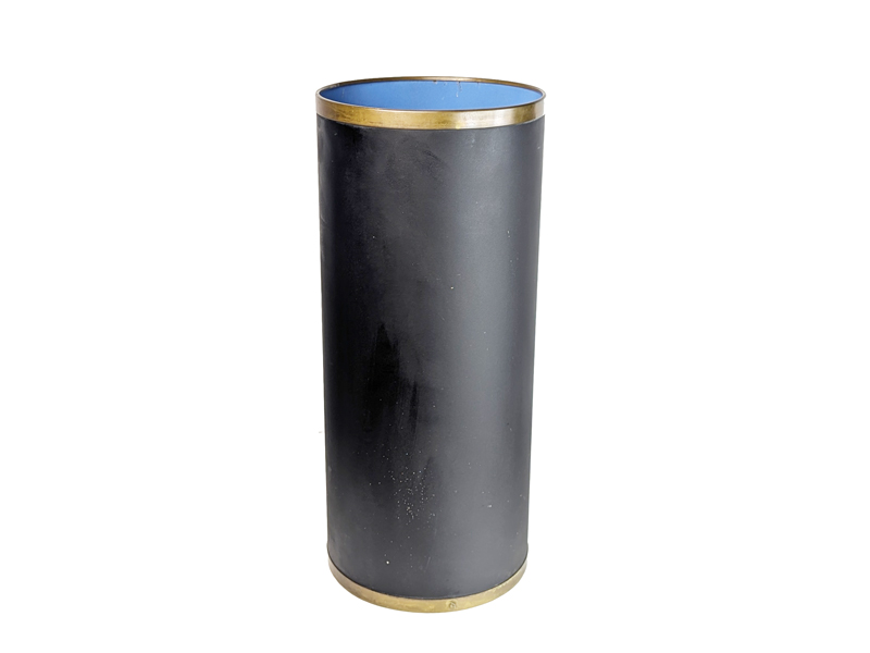 Brass azure enameled & black metal 1960s umbrella stand_08