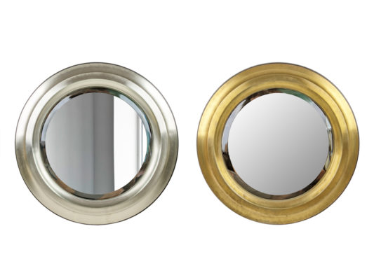 Wall mirrors, set of 2, Italy 1960s. Nickel Plated & Painted Metal, Brass & Mirror