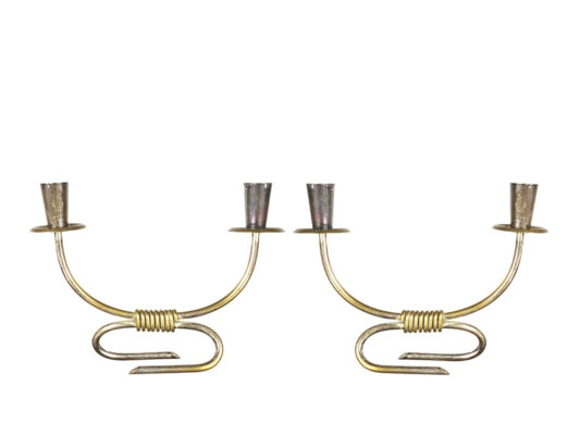 Candle holders, set of 2, Aldo Tura for Macabo, 1940s Silver Plated Brass