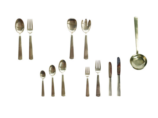 12 person cutlery set, Gio Ponti for Argenterie Calderoni , 1960s Nickel Silver