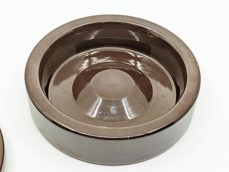 small brown ceramic 1960s barbados ashtray by Mangiarotti Danese_02 Barbados, set of 2, Angelo Mangiarotti for Danese, 1964 Ceramic