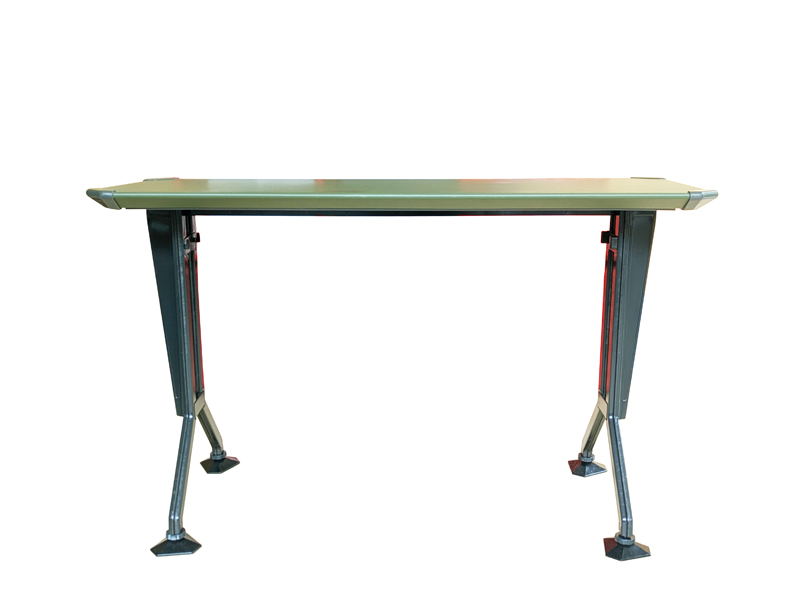grey metal and green vinyl dattilo desk by BBPR for Olivetti Synthesys_07 Dattilo, set of 2, Studio BBPR (Banfi, Belgioioso, Peressuti, Rogers) for Olivetti, 1960s Painted Metal, skai & Plastic. Perfect