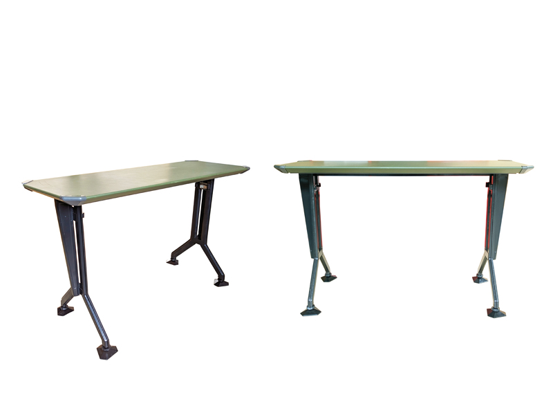 grey metal and green vinyl dattilo desk by BBPR for Olivetti Synthesys_09 Dattilo, set of 2, Studio BBPR (Banfi, Belgioioso, Peressuti, Rogers) for Olivetti, 1960s Painted Metal, skai & Plastic. Perfect
