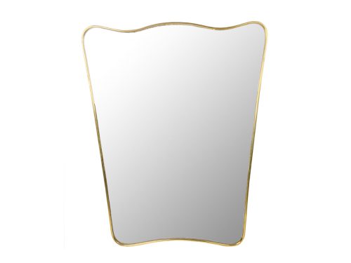 Wall mirror, Italy, 1950s Brass, Mirrored Glass, Wood