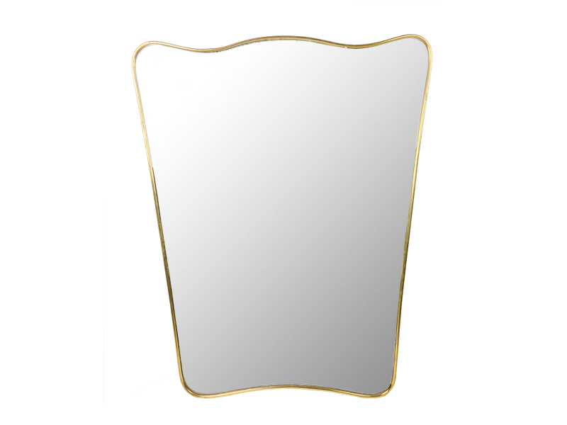 Brass frame & mirrored glass 1950s wall mirror_00 Wall mirror, Italy, 1950s Brass, Mirrored Glass, Wood