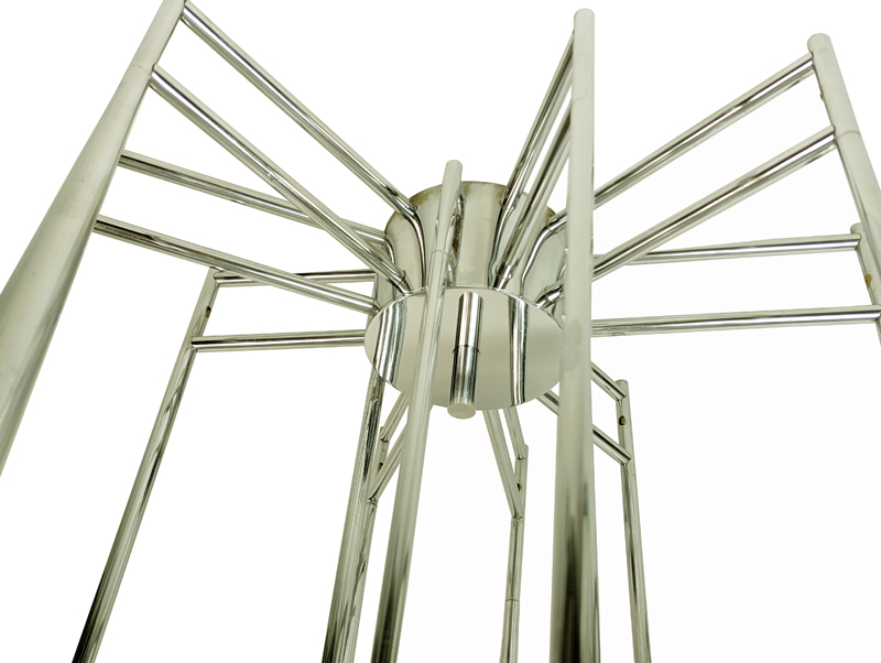 Chrome plated metal 1970s 12-lights trumpet chandelier by Reggiani_09 12-light tromba chandelier, Goffredo Reggiani for Reggiani illuminazione, 1960-70s Chrome Plated Metal & Brass
