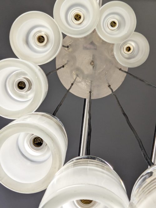 6119, Marco Zanuso for Oluce, 1960s Molded & Sandblasted Glass, Nickel Plated Metal