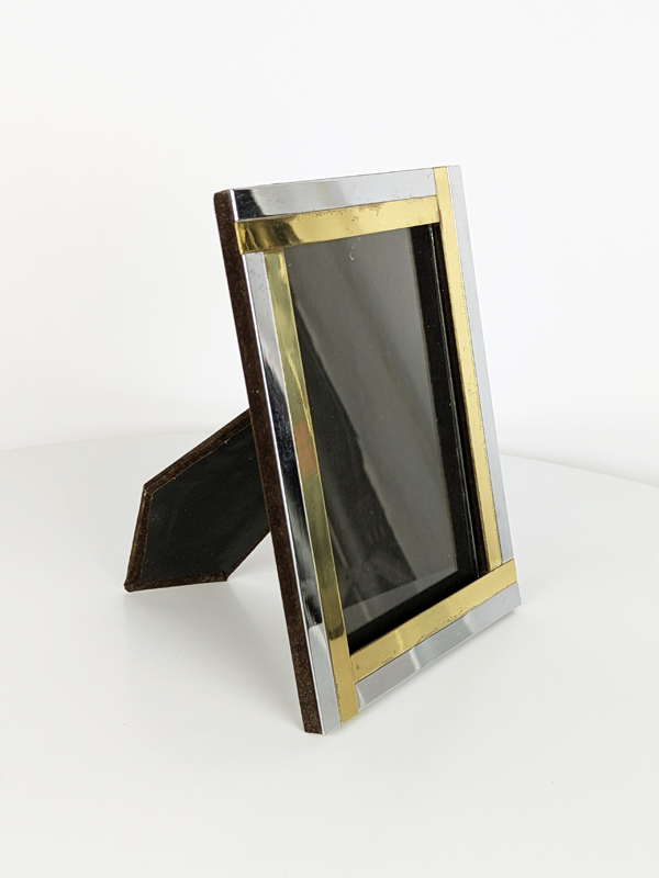 brass velvet & chrome plated metal 1970s picture frame_07 Picture frame, Decoration