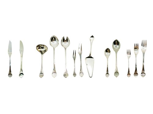Lotus 6 person cutlery set, B. Wiinblad & K.G. Hansen for Rosenthal Studio Linie , 1960-70s Silver-Plated Metal