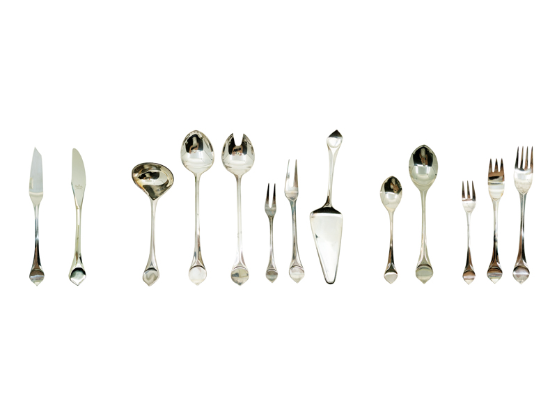 silver plated metal 1960s Lotus cutlery set for 6 persons by Rosenthal_00 Lotus 6 person cutlery set, B. Wiinblad & K.G. Hansen for Rosenthal Studio Linie , 1960-70s Silver-Plated Metal