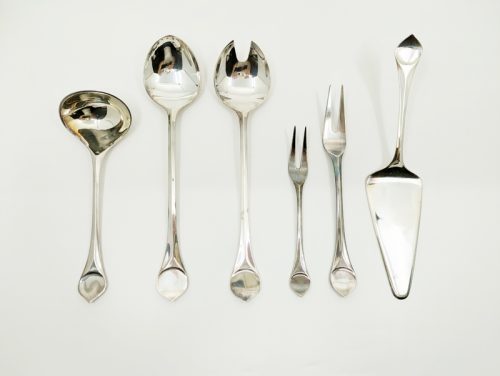 Lotus 6 person cutlery set, B. Wiinblad & K.G. Hansen for Rosenthal Studio Linie , 1960-70s Silver-Plated Metal