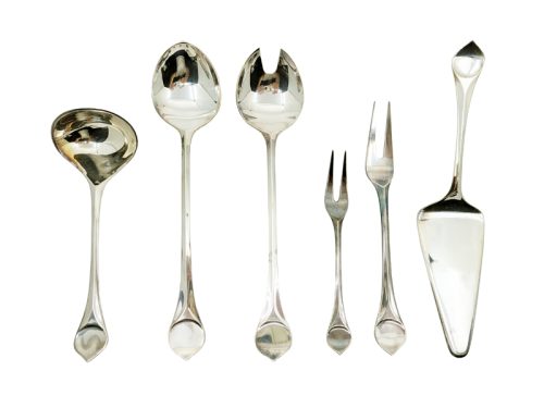 Lotus 6 person cutlery set, B. Wiinblad & K.G. Hansen for Rosenthal Studio Linie , 1960-70s Silver-Plated Metal