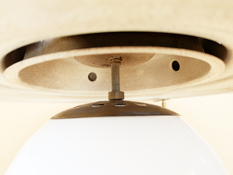 white opalone glass & painted metal 1960 Omega ceiling lamp by Artemide_10 Omega, Vico Magistretti for Artemide, 1960s. Opaline Glass, Brass, Painted Metal