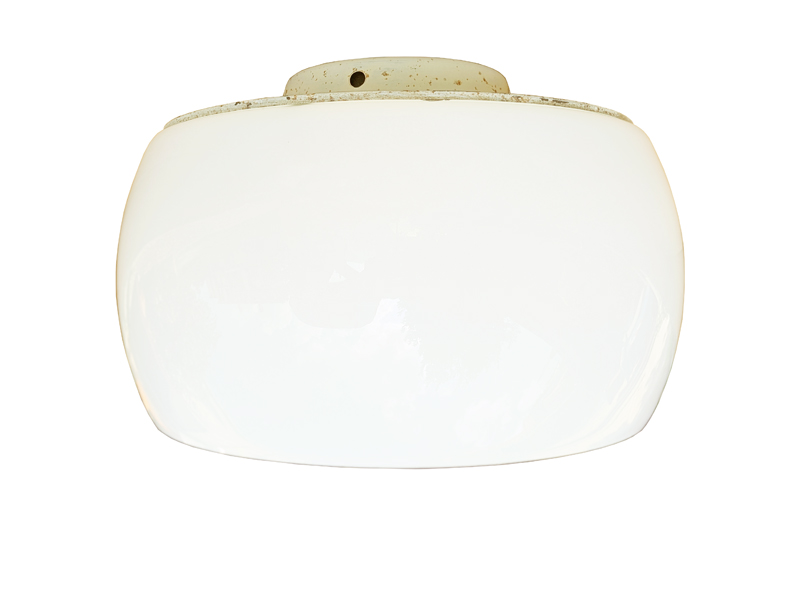 white opalone glass & painted metal 1960 Omega ceiling lamp by Artemide_13 Omega, Vico Magistretti for Artemide, 1960s. Opaline Glass, Brass, Painted Metal
