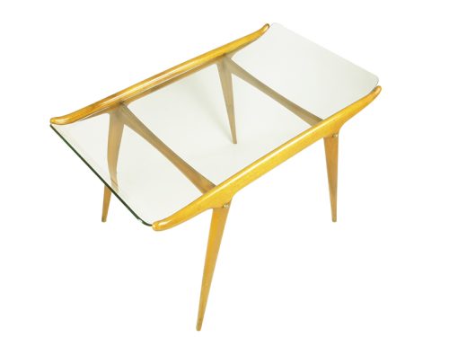 Coffee table, F. Lanzani, 1950s Beech, Glass & Brass