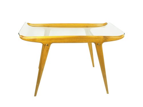 Coffee table, F. Lanzani, 1950s Beech, Glass & Brass