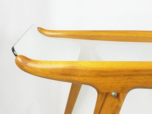 Coffee table, F. Lanzani, 1950s Beech, Glass & Brass