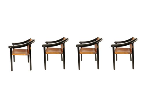 905 dining chair, set of 4, Vico Magistretti for Figli di Amedeo Cassina, Italy), 1964 Laquered Wood, Leather
