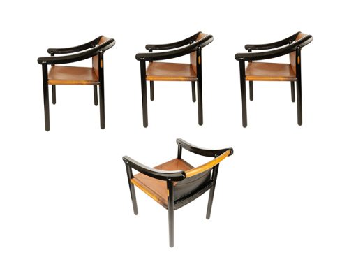 905 dining chair, set of 4, Vico Magistretti for Figli di Amedeo Cassina, Italy), 1964 Laquered Wood, Leather