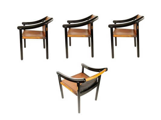 905 dining chair, set of 4, Vico Magistretti for Figli di Amedeo Cassina, Italy), 1964 Laquered Wood, Leather