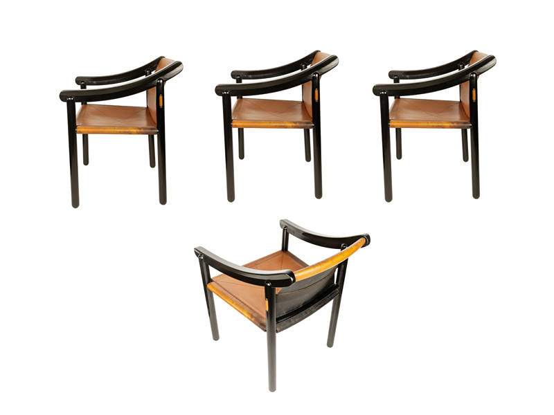 Black wood & brown leather armchairs by Magistretti Cassina_00_ 905 dining chair, set of 4, Vico Magistretti for Figli di Amedeo Cassina, Italy), 1964 Laquered Wood, Leather