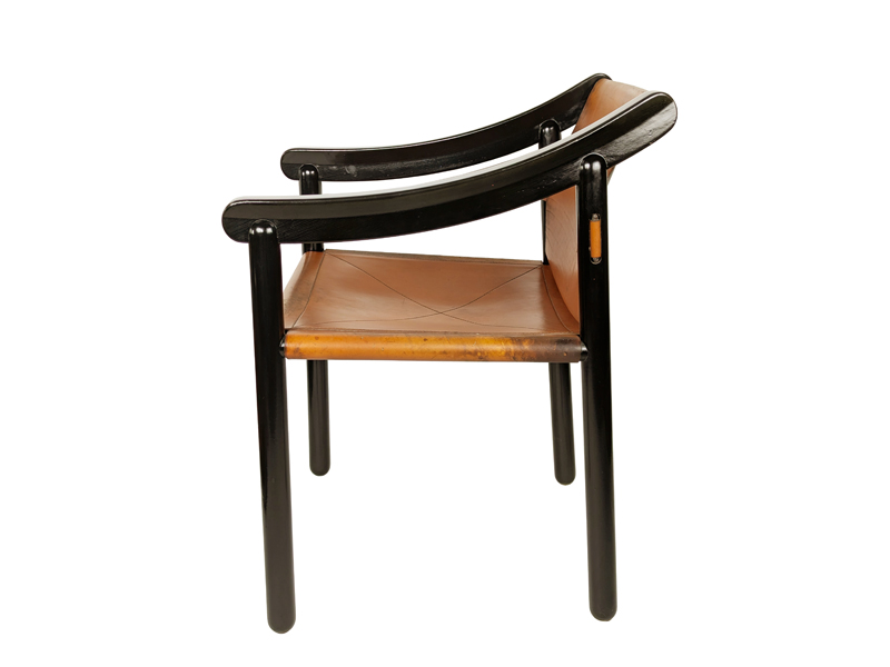 Black wood & brown leather armchairs by Magistretti Cassina_02 905 dining chair, set of 4, Vico Magistretti for Figli di Amedeo Cassina, Italy), 1964 Laquered Wood, Leather