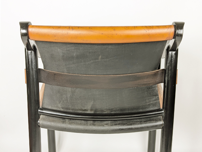 Black wood & brown leather armchairs by Magistretti Cassina_05 905 dining chair, set of 4, Vico Magistretti for Figli di Amedeo Cassina, Italy), 1964 Laquered Wood, Leather