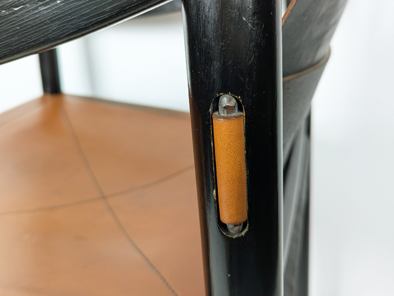 Black wood & brown leather armchairs by Magistretti Cassina_06 905 dining chair, set of 4, Vico Magistretti for Figli di Amedeo Cassina, Italy), 1964 Laquered Wood, Leather