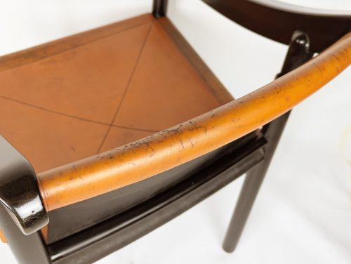905 dining chair, set of 4, Vico Magistretti for Figli di Amedeo Cassina, Italy), 1964 Laquered Wood, Leather