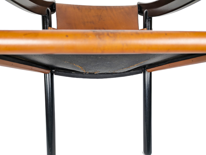 Black wood & brown leather armchairs by Magistretti Cassina_10 905 dining chair, set of 4, Vico Magistretti for Figli di Amedeo Cassina, Italy), 1964 Laquered Wood, Leather
