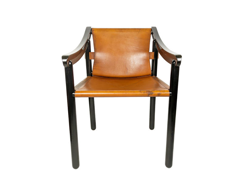 Black wood & brown leather armchairs by Magistretti Cassina_15 905 dining chair, set of 4, Vico Magistretti for Figli di Amedeo Cassina, Italy), 1964 Laquered Wood, Leather