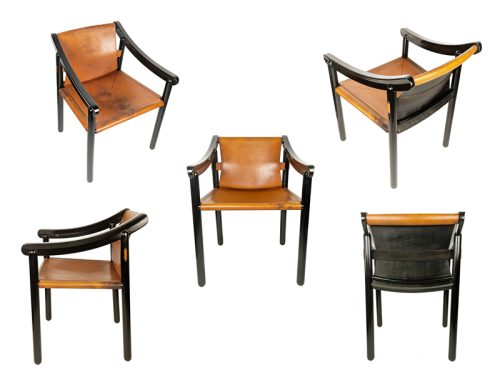 905 dining chair, set of 4, Vico Magistretti for Figli di Amedeo Cassina, Italy), 1964 Laquered Wood, Leather