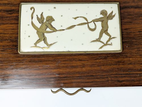Decorative boxe, Italy, 1940s Wood, Brass & Painted Ceramic