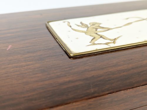 Decorative boxe, Italy, 1940s Wood, Brass & Painted Ceramic