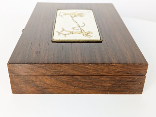Decorative boxe, Italy, 1940s Wood, Brass & Painted Ceramic