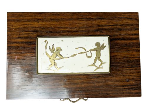 Decorative boxe, Italy, 1940s Wood, Brass & Painted Ceramic