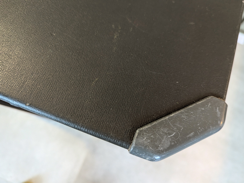 grey vinyl & metal 1960s Serie Arco desk by BBPR for Olivetti_05 Arco desk, Studio BBPR (Banfi, Belgioioso, Peressuti, Rogers) for Olivetti, 1960s Painted Metal, skai & Plastic