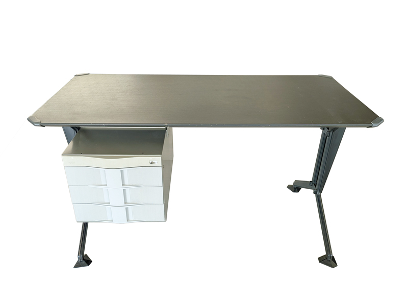 grey vinyl & metal 1960s Serie Arco desk by BBPR for Olivetti_18 Arco desk, Studio BBPR (Banfi, Belgioioso, Peressuti, Rogers) for Olivetti, 1960s Painted Metal, skai & Plastic