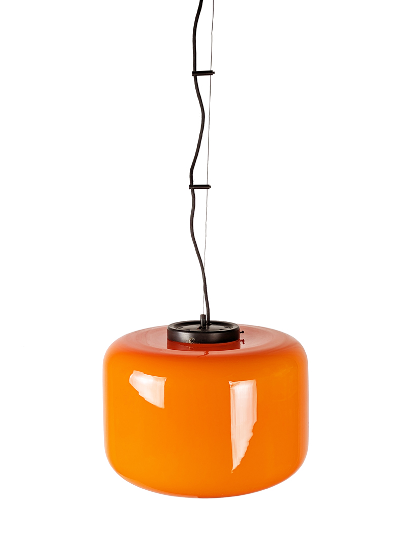 Orange Murano glass pendant lamp by Vistosi_00 Murano Pendant, Vetreria Vistosi (attr. to), 1960s Murano Glass, Painted Metal, Brass