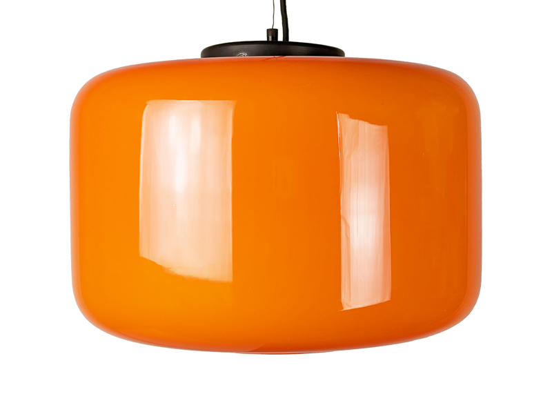 Orange Murano glass pendant lamp by Vistosi_08 Murano Pendant, Vetreria Vistosi (attr. to), 1960s Murano Glass, Painted Metal, Brass