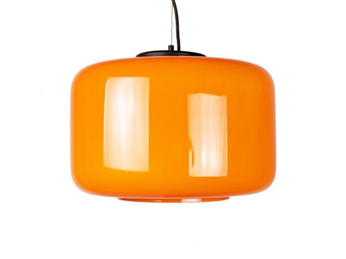 Murano Pendant, Vetreria Vistosi (attr. to), 1960s Murano Glass, Painted Metal, Brass