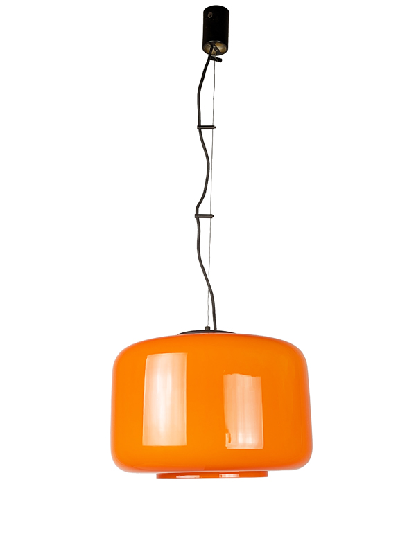 Orange Murano glass pendant lamp by Vistosi_10 Murano Pendant, Vetreria Vistosi (attr. to), 1960s Murano Glass, Painted Metal, Brass