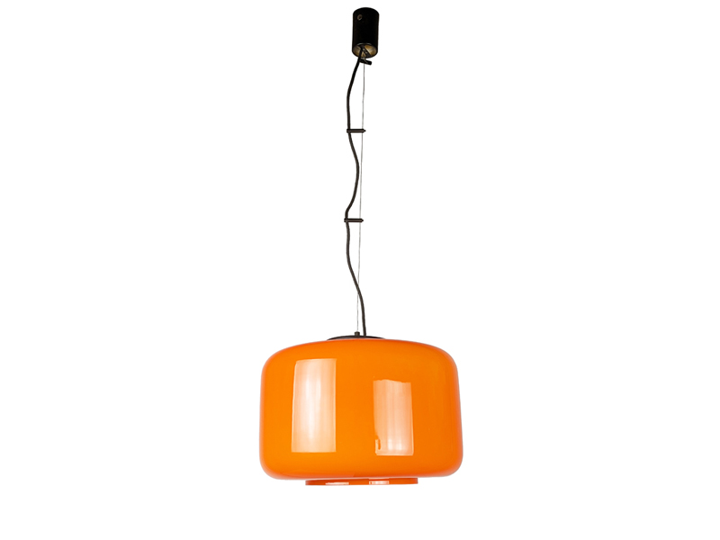 Orange Murano glass pendant lamp by Vistosi_10_ Murano Pendant, Vetreria Vistosi (attr. to), 1960s Murano Glass, Painted Metal, Brass