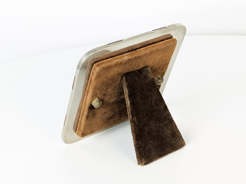 nickel plated metal & brown velvet 1970 picture frame_04 Picture frame, Tommaso Barbi (attr. to), 1970s Nickel Plated Metal, Brass, Velvet, Plastic & Glass