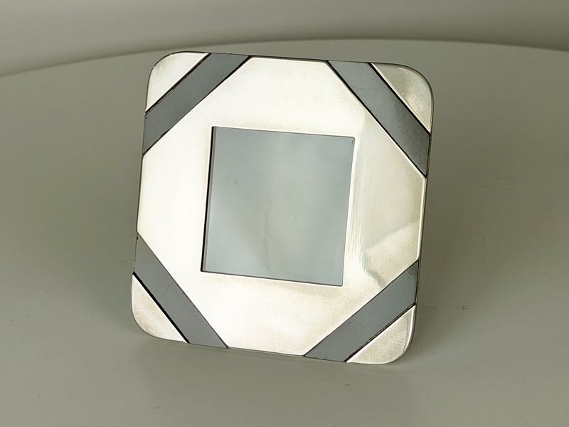 nickel plated metal & brown velvet 1970 picture frame_05 Picture frame, Tommaso Barbi (attr. to), 1970s Nickel Plated Metal, Brass, Velvet, Plastic & Glass