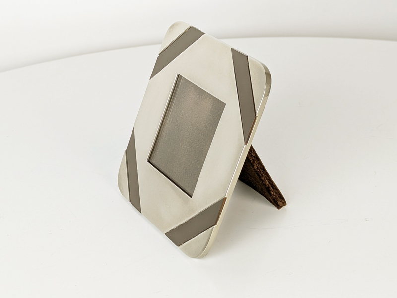 nickel plated metal & brown velvet 1970 picture frame_06 Picture frame, Tommaso Barbi (attr. to), 1970s Nickel Plated Metal, Brass, Velvet, Plastic & Glass