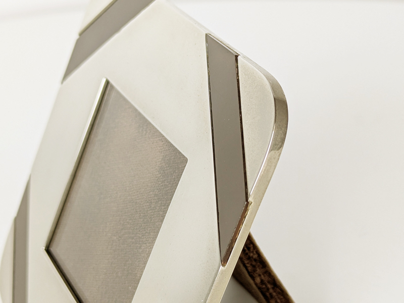 nickel plated metal & brown velvet 1970 picture frame_07 Picture frame, Tommaso Barbi (attr. to), 1970s Nickel Plated Metal, Brass, Velvet, Plastic & Glass