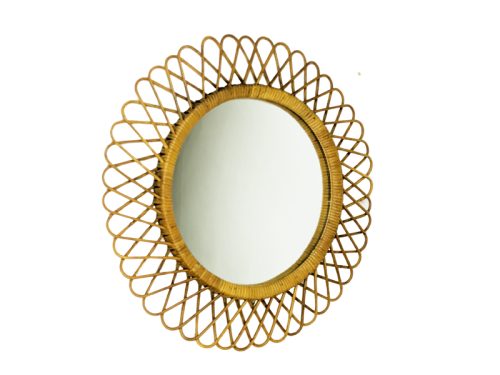 Rattan mirror, Italy, 1960s Rush, Rattan