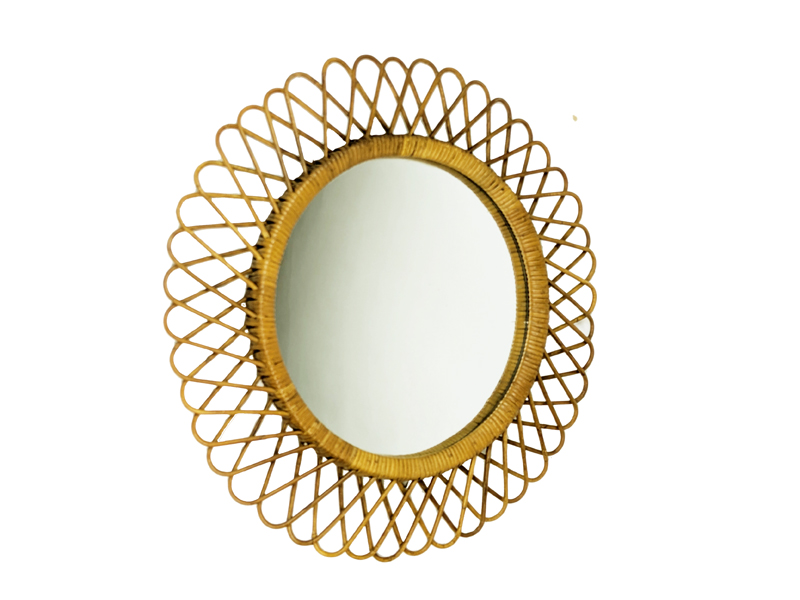 Italian hand made rattan 1960s round mirror_00 Rattan mirror, Italy, 1960s Rush, Rattan